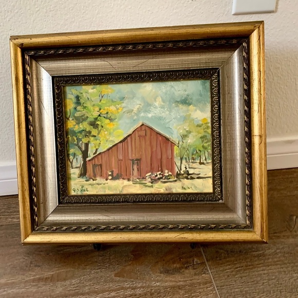 Vintage Red Barn Oil Painting 11/13” - Picture 2 of 13